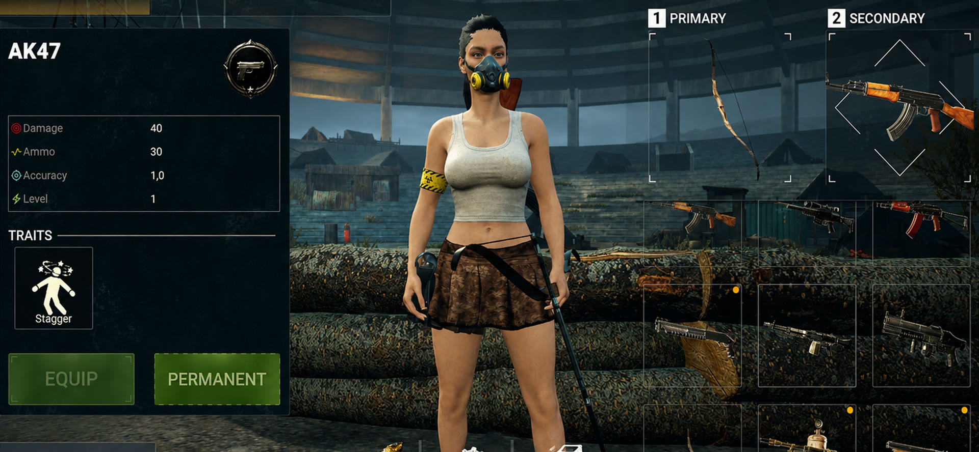 Weapon loadout and upgrade screen
