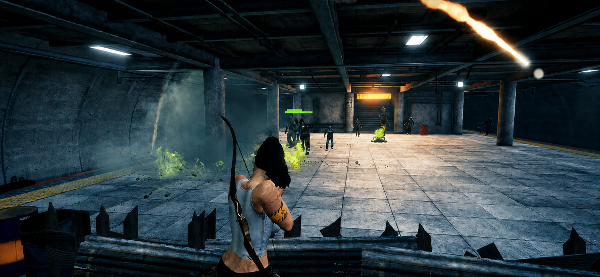 Barricade defense on a subway platform